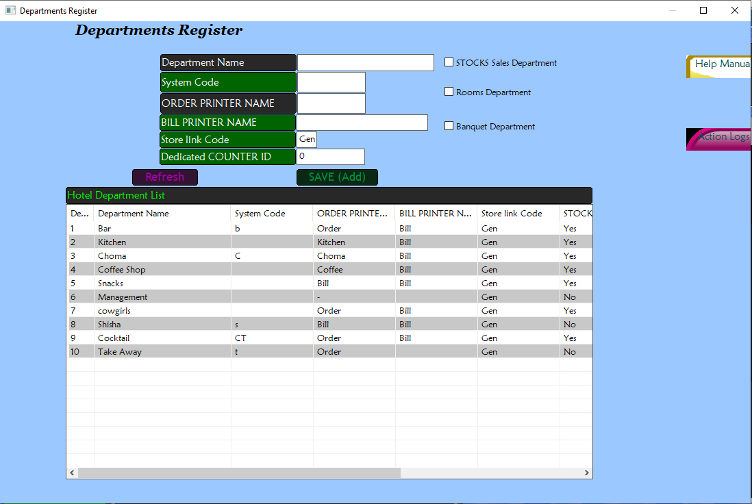 Departments register