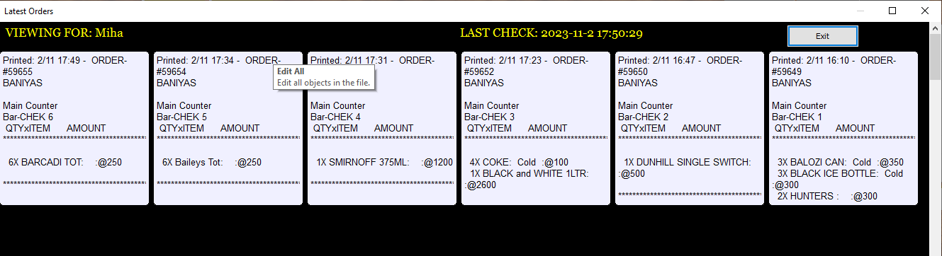 Order checks view