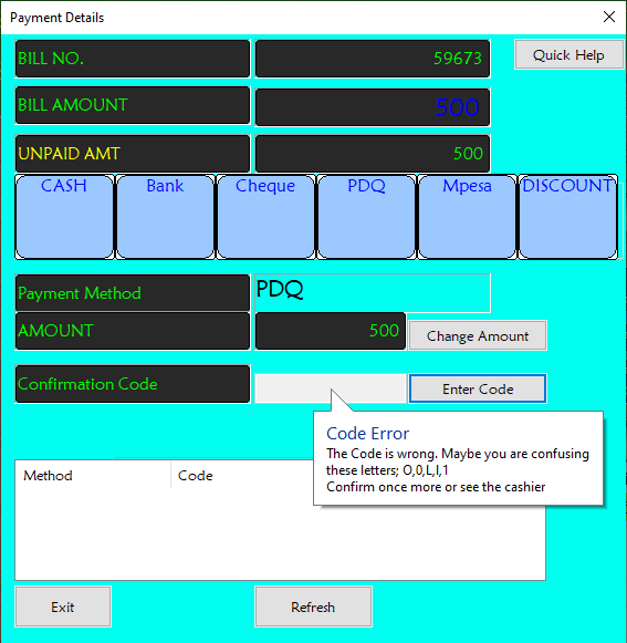 Unregistered code payment rejection