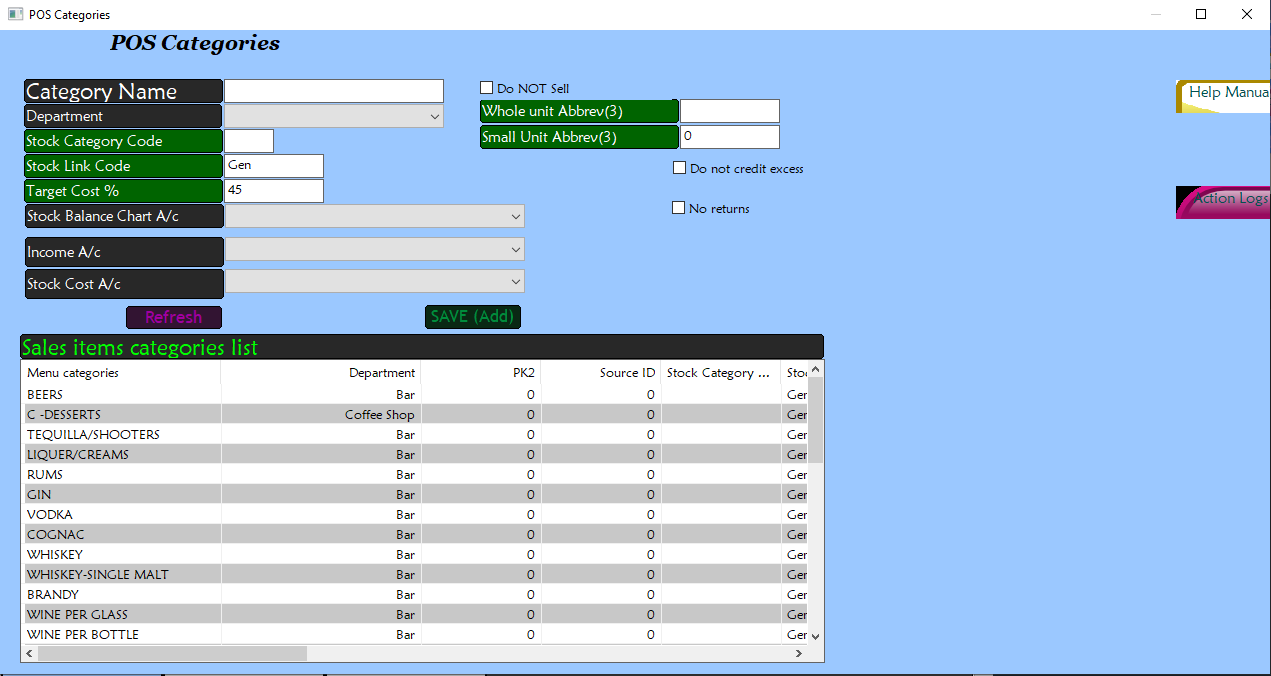 POS Item Categories