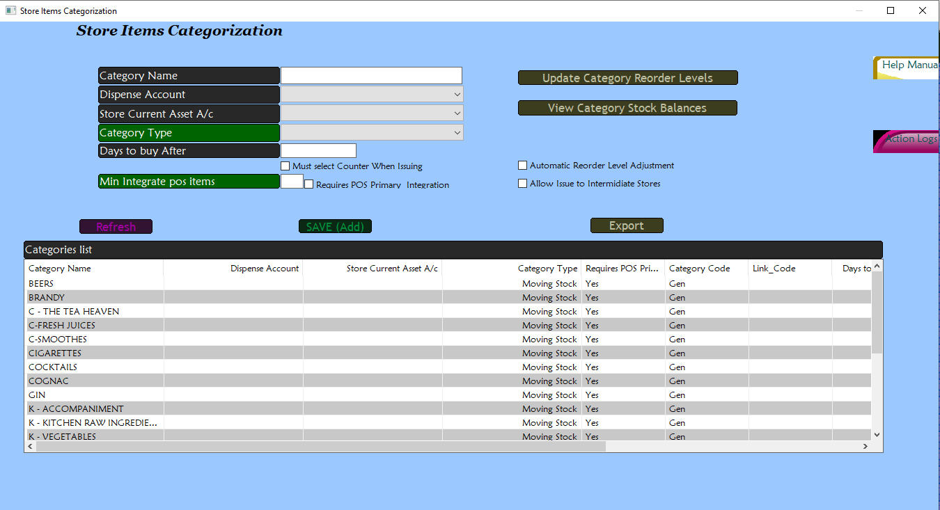 Store item categorization window