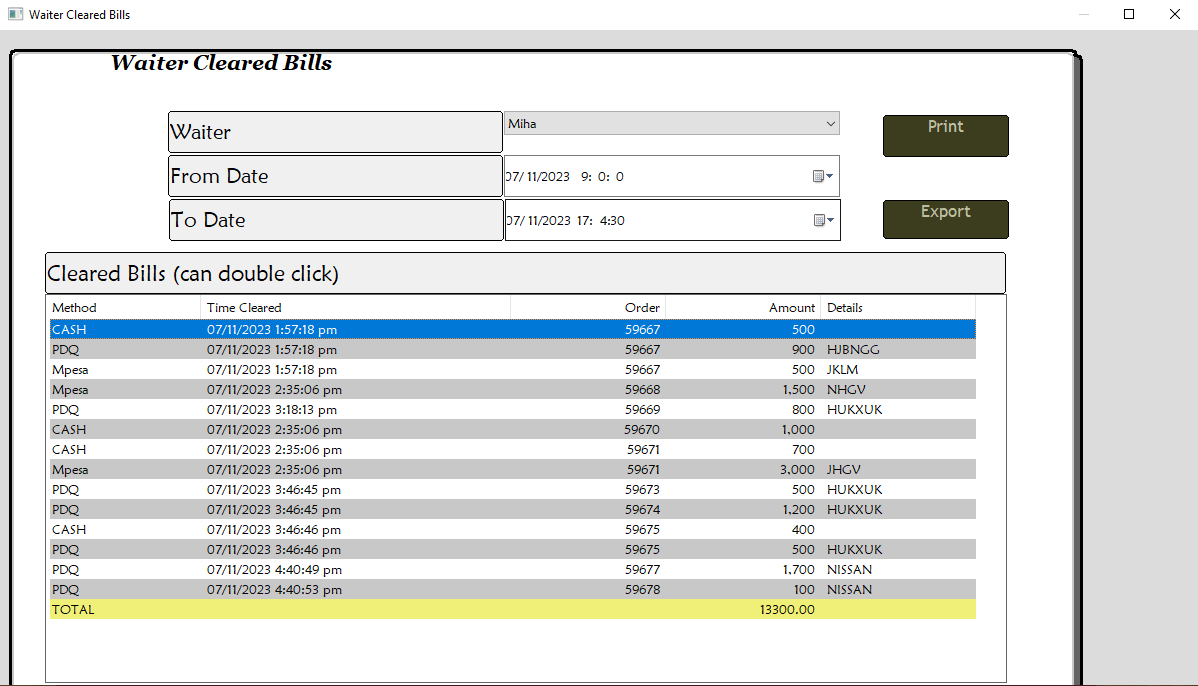 Waiter cleared bills