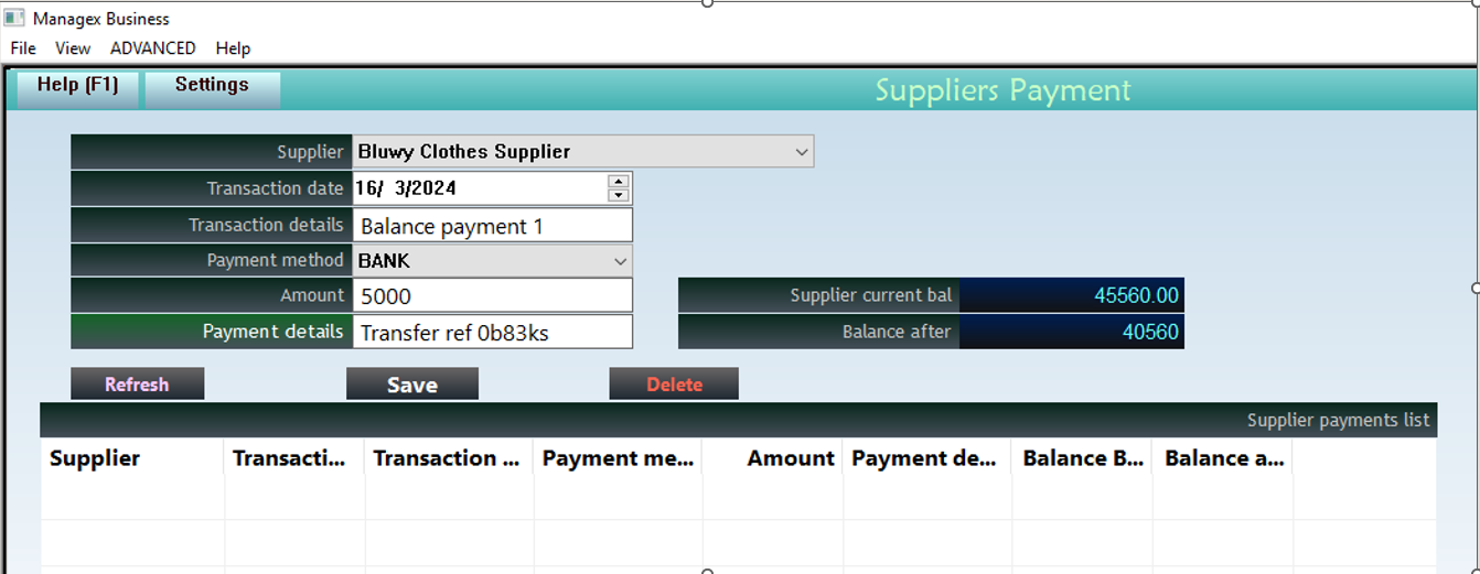 Supplier payments windows