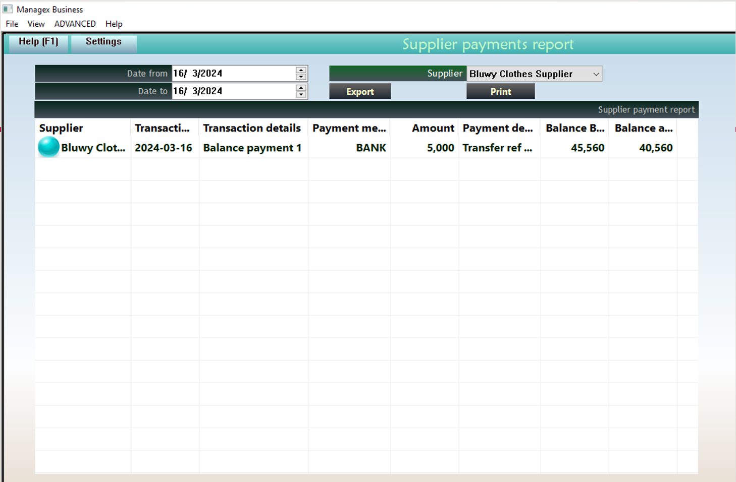 Supplier payments report windows