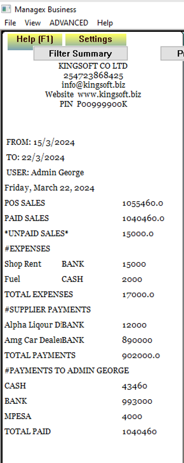 Till Summary Window