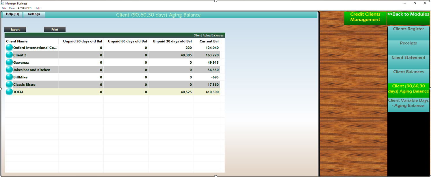 Client Aging Balances