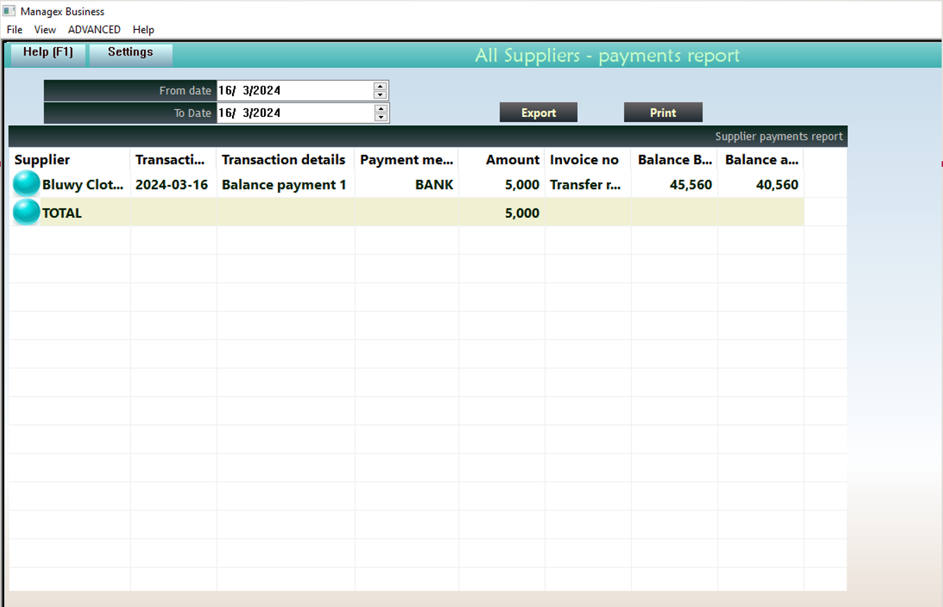 All supplier payments report windows