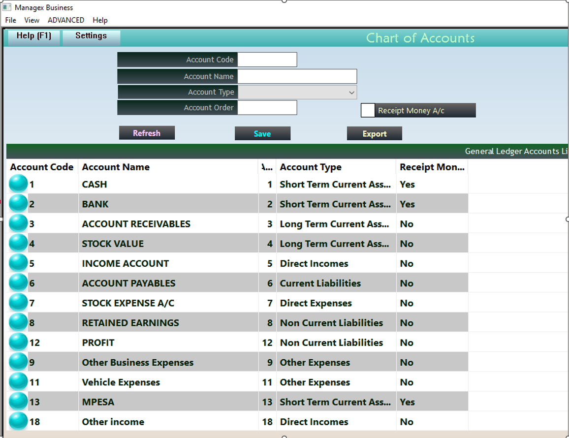 Chart of Accounts