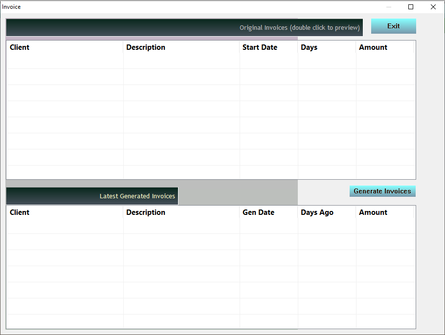 Recurring invoices Window