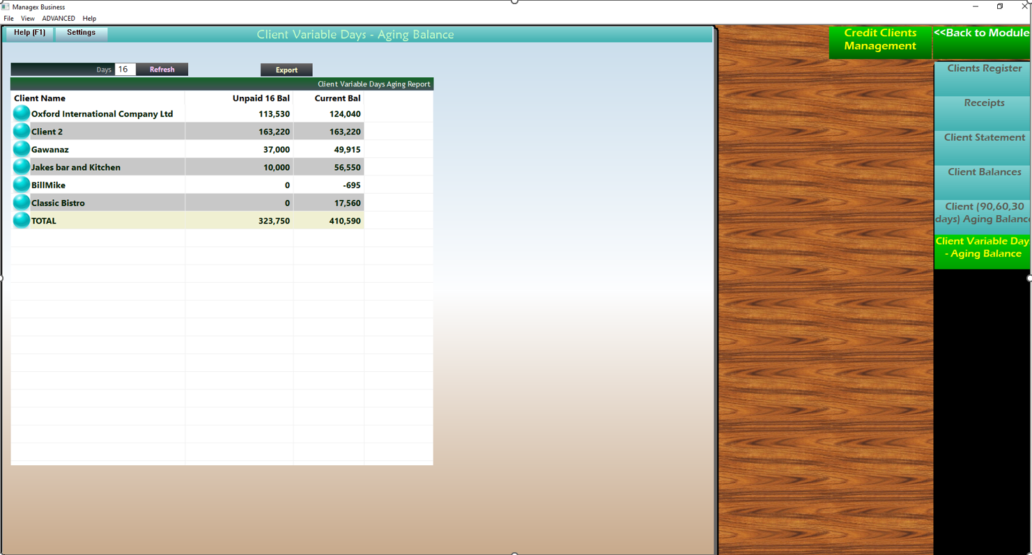 Client Variable Days Aging Balances